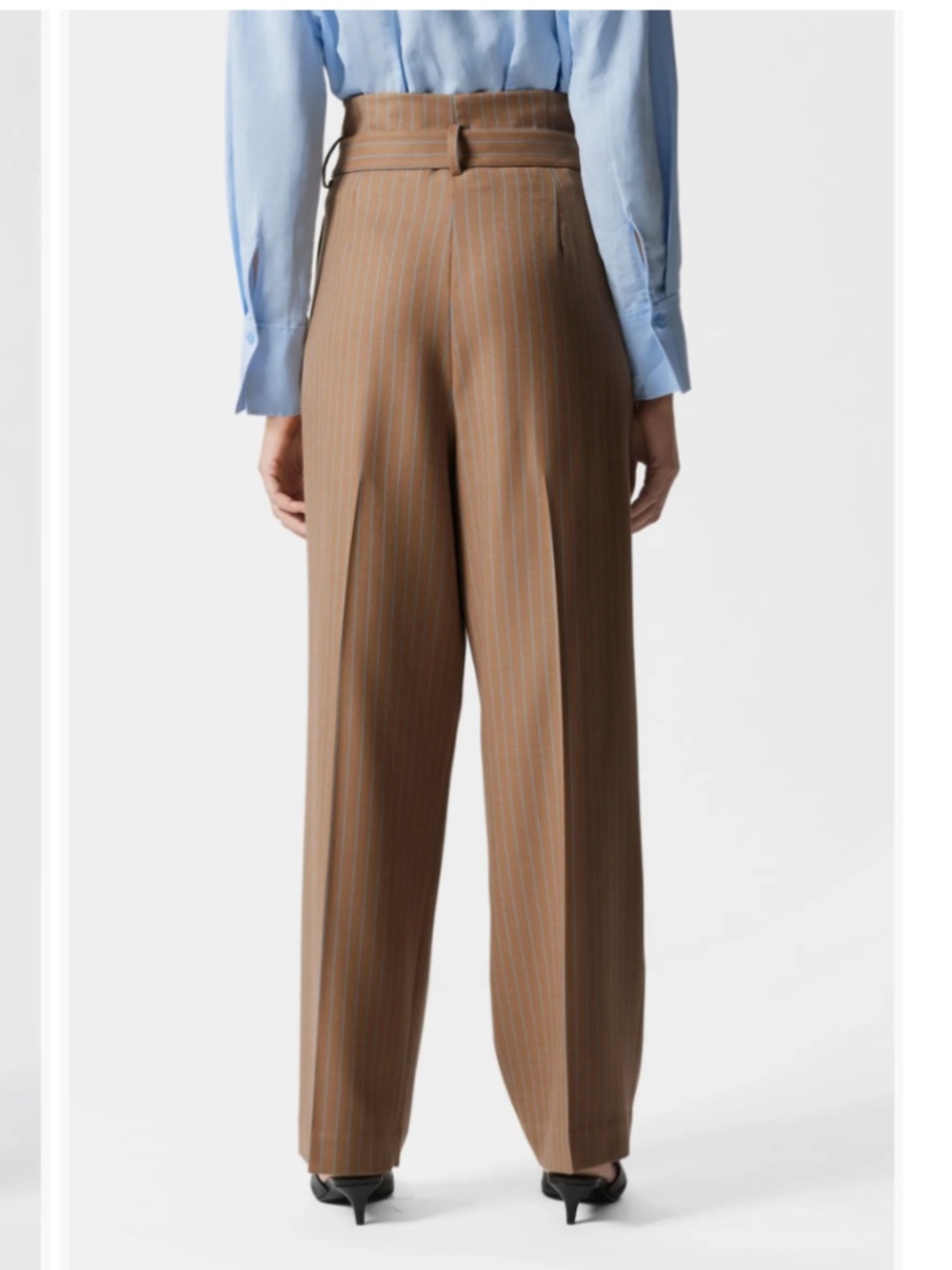 & Other Stories Tailored Stripe Belted Paperbag Waist Wool Trousers - Picture 3 of 4